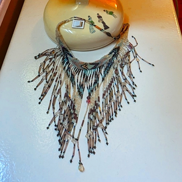 Vintage Bohemian hippie handcrafted beaded fringe necklace Halloween Dress Up - Picture 7 of 16